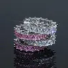 حلقات الكتلة Hip Hop Bling White Pink Baguette CZ Edernity Band Jewelry للنساء الكامل Zirconia Conting Finger Ringscluster