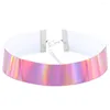 Choker reflekterande holografisk pu läder chocker handgjorda metalllaser krage punk gotisk halsband 2,5 cm droppe