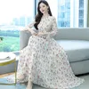 Casual Dresses 2023 Summer Boho Beach Maxi Dress for Women Fashion Pink Print Chiffon O-Neck Long-Sleeve Long Loose Party Vestidos