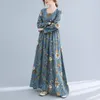 Casual jurken vrouwen losse vintage bedrukte gedrukte lange mouwen maxi jurk ronde nek hoge taille vakantie vrouwelijk gewaad vestidos herfst