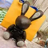 38cm Stuffed Bunny Dolls Keychain Ring Cute Diamond Rhinestone Rabbit Animal Plush Toys PU Leather Brown Flower Cartoon Xmas Birthday Gifts for Women Kids