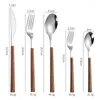 Dinnerware Sets Ins Wood Handle Stainless Steel Knife And Fork Spoon Western Steak Imitation Marbled Tableware Plates