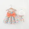 Flickklänningar 2 -stycken Summer Born Baby Clothes Set Floral Cute Print Sleeveless Princess Dress Hat Toddler Brand