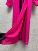 Casual Dresses Top Quality Silk Dress 2023 Spring Fashion Style Women V Back Velvet Belt Deco Long Sleeve Green Pink Party Elegant