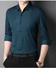 Men's Casual Shirts OIMG Stretch Long Sleeve Shirt Lapel Collar Business Slim Pure Color Seamless Autumn Mulberry Silk Ice