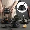 Set di stoviglie Ciotola Set di ciotole in ceramica Piatti da minestra giapponesi Stoviglie per ristoranti di sushi Piatto di ramen nero Piatto asiatico Cucchiaio grande