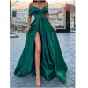 Robe de soirée longue couleur Champagne, épaules dénudées, fente haute, col en v, longueur au sol, robe de soirée arabe