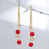 dangle earringsレッドパールタッセルレディーパーティージュエリーシンプルなエレガントチャームかわいい長いペンダントドロップイヤーアクセサリーS925ニードルチャ