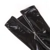 Kvinnors strumpor Back Zipper Latex Stockings Black PVC Leather Pole Dance Clubwear Plus Size Lår högt med Stay Up Silicone