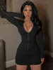 Casual Dresses Dulzura Reißverschluss V-Ausschnitt Langarm Minikleid Bodycon Sexy Streetwear Party Club Y2K Kleidung Sportswear 2022 Herbst Winter Outfit T230210