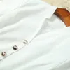 2023 Sonbahar Beyaz Çiçek Baskı Tüy Belted Elbise Uzun Kol V Yez Düğmeleri MIDI SADECE KURULUKLAR L3F122238