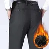 Ternos masculinos Colcia de inverno Retenção formal de calor Mantenha calças quentes de cor pura para encontrar