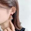 Dos Boucles D'oreilles Vintage Imprimé Léopard Tissu Clip Sur Contraste Épissage Goutte D'eau Géométrique Non Percé Pour Femme Fête