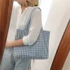 Evening Bags Korean Style Plaid Shoulder Bag Cotton Fabric Women Reusable Shopping Tote Female Travel Handbag Environmental Durable Totes