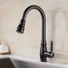 Robinets de cuisine robinet à tirette pulvérisateur de jet mitigeur d'eau rétractable cuivre noir rotatif robinets d'évier flexibles