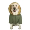 Dog Apparel Hooded Winter Warm Down Jacket Waterproof Fur Collar Christmas Clothes With Badge Thicker Accessories For Large s 230211