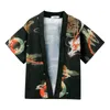 Camisola de blusas masculinas com botão de botão Kimono Cardigan Top Camisetas de tamanho grande Padrão Impresso Camisces compridos no chão