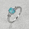 Wedding Rings Boho Female Blue White Fire Opal Ring Cute Silver Color For Women Promise Small Oval Love Engagement