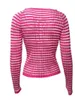 Women's T Shirts Women Sexy Long Sleeve Crop Tops Stripe Print Sheer Boat Neck Front Tie-Up Cutout T-Shirts