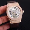 Wristwatches Men's Automatic Mechanical Watch Rose Gold Silver Black Blue Leather Tourbillion Transparent Skeleton Sapphire Crystal