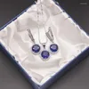 Necklace Earrings Set 2023 Silver Plated Wedding Blue Zircon Dangle And Ring 3 PC Women Trendy Accessories