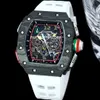 65-01 Kol Automatisk herrar Titta p￥ lyxklockor Transparenta Dial Sapphire Crystal Water Resistance Red Gummi Rem 6 F￤rger