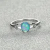 Wedding Rings Boho Female Blue White Fire Opal Ring Cute Silver Color For Women Promise Small Oval Love Engagement