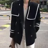 Misto lana da donna Soprabito coreano Cappotto da donna Chic Autunno Design bavero francese Contrasto cucito doppio petto sciolto