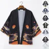 Camisola de blusas masculinas com botão de botão Kimono Cardigan Top Camisetas de tamanho grande Padrão Impresso Camisces compridos no chão