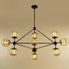 الثريات لوفت الحد الأدنى قلادة الفاصولياء LED LED Retro Lamps Art Deco Light E27 الثريا الزجاجية الصناعية لمطعم Chandeliers