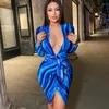 Casual Dresses Fashion Streetwear Elegant Dress Women Party Long-sleeved Spring/Autumn Mini 2023 V Neck Print Sexy Bodycon