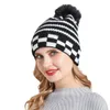 Berretti Beanie/Skull Caps Donna Abbigliamento Chessboard Stripes Pattern Cappello Elevata elasticità Berretto con flangia termica Simpatico cappello a sfera Berretto/Skull