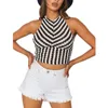 Women's Tanks Women Halter Crop Tops Sexy Sleeveless Backless Crochet Hollow Out Striped Camisole