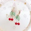 Rücken Ohrringe japanische Acrylgrünblatt rote Perlen Obst ohne Loch Harz Kirsche Clip ohne Piercing für Frauen Mädchen