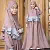 Etnische kleding Abaya Kinderen Moslimjurk Girl Kinderen Dubai Kaftan Islamitische Ramadan Kimono Jubba Midden -Oosten Scarf Fashion Streetwear