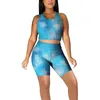 Aktiva uppsättningar 2 stycken Yoga Running Set Set Women's Tie-Dyed Sportswear Summer Gym Workout Fitness Outfits ärmlösa Crop Tops Shorts Shorts