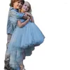 Ragazza Abiti Blu Moda Bambino Principessa Fiore Perle Scoop Comunione Compleanno Spettacolo Robe De Demoiselle 1-12 Anni