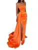 2023 Orange Robes De Bal Sirène Sexy Chérie Long Côté Split Perles De Cristal Formelle Graduation Robe De Soirée Robes De Soirée Sur Mesure Vestidos