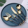 Dinnerware Sets 6PCS/Set Stainless Steel Gold Set Cutlery Mirror Polish Silverware Dinner Knife Fork Spoon Tableware