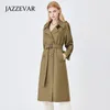 Nouveau CLASSIC Womens Trench Coats mode Angleterre moyen long trenchs manteau design trench double boutonnage / tissu en coton Kaki Marque JAZZEAR Top Taille S-L