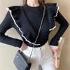 Kvinnors tröjor Autumn Winter Women Thick Sweater Lady Sticked Solid O Neck Long Sleeve Pullover Female Casaul Loose Ruffles Jumper S230Wom