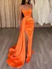2023 Orange Robes De Bal Sirène Sexy Chérie Long Côté Split Perles De Cristal Formelle Graduation Robe De Soirée Robes De Soirée Sur Mesure Vestidos