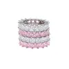 Cluster-Ringe Hip Hop Bling Weiß Rosa Baguette CZ Eternity Band Schmuck Für Frauen Voller Zirkonia Gepflastert Stapeln FingerringeCluster