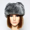 Chapeaux à large bord hiver unisexe chaud oreillettes casquettes véritable fourrure de rex ushanka russe dame chapeau de ski véritable peau de mouton