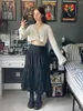 Damenstrick HEZIOWYUN Damen Y2K Grunge Flare Langarm Crop Tops Einfarbig vorne gebunden V-Ausschnitt Cardigan Lässige Bluse im einfachen Stil