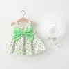 Flickklänningar 2 -stycken Summer Born Baby Clothes Set Floral Cute Print Sleeveless Princess Dress Hat Toddler Brand