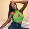 Damestanks sexy zomer gebreide crop top mode hol uit criss criss halter backless tanktops groen zwart clubkleding chic dames mini