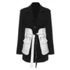 Costumes pour femmes Blazers Femmes Printemps et Automne Slim Blazer Costume de créateur à simple boutonnage Rétro Nostalgique Noir Orthographe Blanc Denim