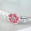 Bangle Fashion Silver Color Epoxy Temperament Pink Cherry Blossom Flower Open Bracelets For Woman Ladies Accessories Gifts SB098