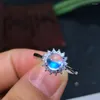 Klaster pierścieni True 925 Sterling Srebrna biżuteria InLay Natural Blue Moonstone Ring Woman's